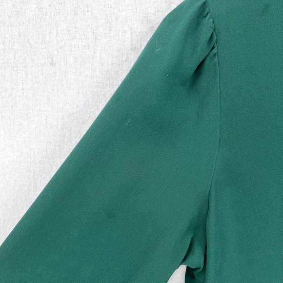 ALC Liza Silk Top Womens 2 Pine Green Choker VDeep V-neck Long Sleeve Blouse - Picture 15 of 16